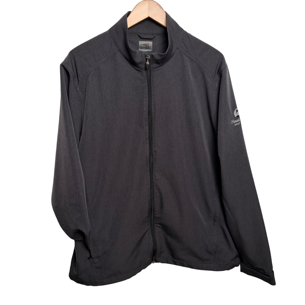 Greg Norman Mens Full Zip Golf Jacket L Gray Paradise Valley Shark Logo Active